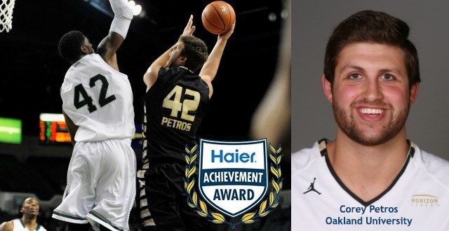 Oakland University's Corey Petros Recognized With The Haier Achievement Award